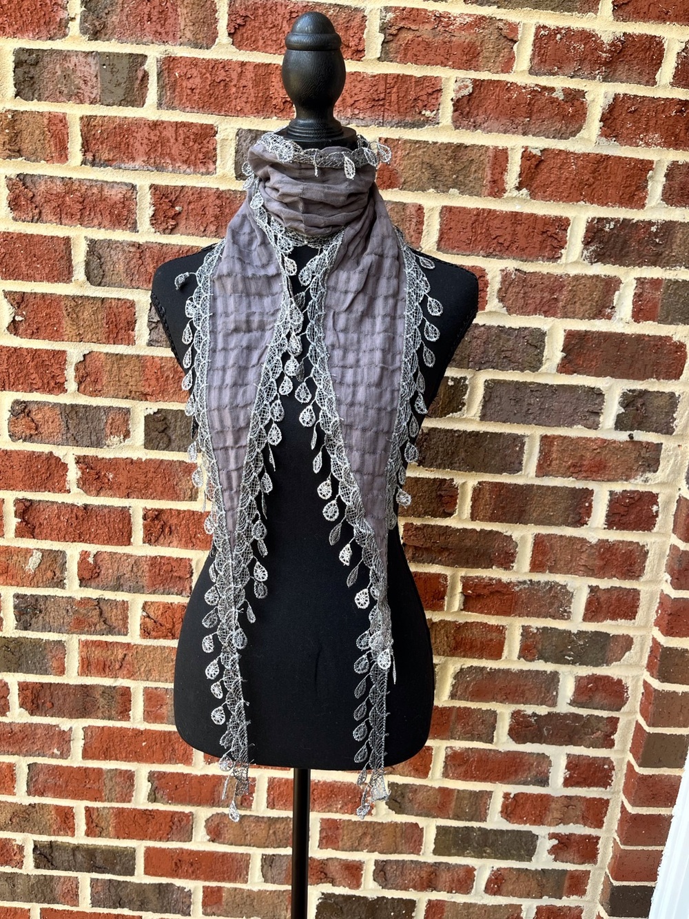 Coquette Vintage Lace Multipurpose Scarf Wrap 42 inch - Gray